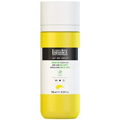 Imagen de Liquitex 1946889 Soft Body Pintura acrílica, sin cadmio, color amarillo claro, botella dosificadora de 946 ml