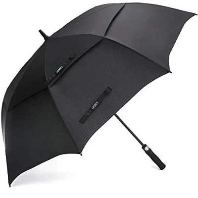 Imagen de G4Free Paraguas para golf de 1,73 m, resistente al viento, doble cubierta con ventilación, extra grande, apertura automática, bastón, negro