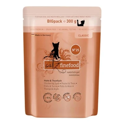 Imagen de catz finefood Classic N 25 Comida húmeda para Gatos de Pollo y atún, Premium Gatos, sin Cereales azúcar, con Alto Contenido Carne (6 Bolsas 300 g)