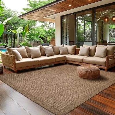 Imagen de SIMPEX Alfombra Exterior para Terraza, Balcón y Jardín, de Cocina Diseño Unicolor, Resistente a la Intemperie, Lavable Colores Marrón, 80 x 150 cm