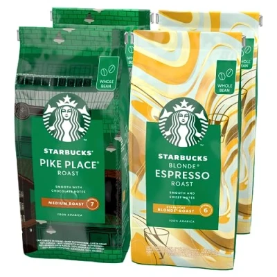 Imagen de STARBUCKS Pike Place Roast, Blonde Espresso Roast Café de Grano Entero 450g (Paquete 4)