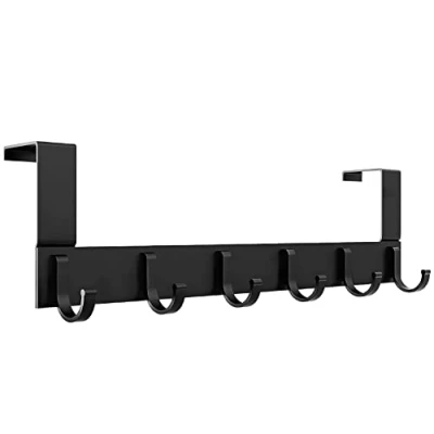 Imagen de AiQInu Perchero Puerta, Colgador puerta en con 6 Ganchos, Ganchos de para Dormitorio Baño Pasillo y Cocina (Negro, espesor menos 4.5 cm)