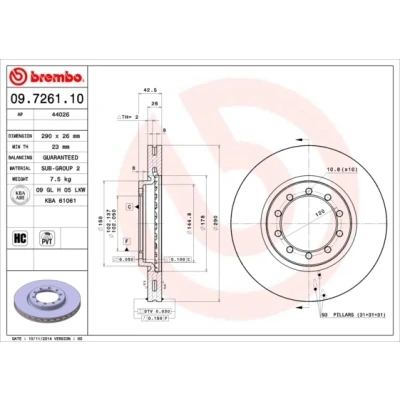 Imagen de BREMBO 09.7261.10 Disco de freno 290 26 10 ventilación interna altamente carbonizado RENAULT: Mascott Furgón, Master Pro Furgón