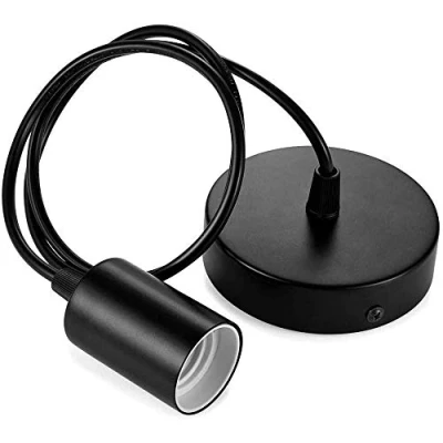 Imagen de Mengjay®Plafón adaptador portalámparas Vintage Retro Edison colgante luces lámpara de techo plana accesorios con 100 cm Cable, E27 Iluminación Interior,Black