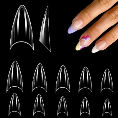 Imagen de 500 Piezas Uñas Estileto Postizas Transparentes para Extensión Nail Art, Francesa 10 Tamaños Tips Acrilicas Falsas Puntas de Artificiales Gel Semipermanentes Diseño