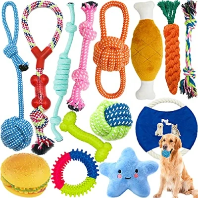 Imagen de Amzeeniu Juguetes para Perros,Juguete Morder Perro,Durable Masticable Cuerda,Cuerda Juguete Interactivo de algodón con Nudo Masticar Mantener a Perro Sano (14pc)