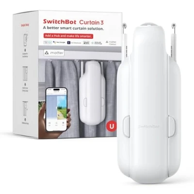 Imagen de SwitchBot Smart Automatic Curtain Opener Control remoto Bluetooth con aplicación/horarios, mejora de rendimiento, se necesita Hub 2 para que sea compatible Matter (Curtain 3, U Rail)