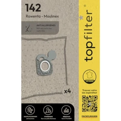 Imagen de Top Filter 64142 Juego de 4 Bolsas para Aspirador Moulinex y Rowenta sintético 26 x 18 3,5 cm