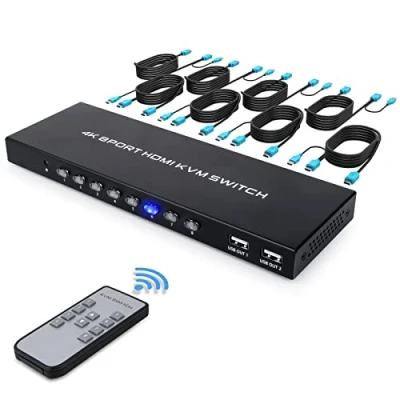 Imagen de 8 Puertos HDMI KVM Switch Conmutador 4K 30Hz, USB con Cable y 4 Hubs Compartiendo Monitor Teclado Mouse Impresora