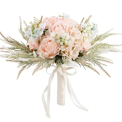 Imagen de LESING Ramos de Boda Novia 11.8 Pulgadas, Ramo Rosas Artificiales, Hecho a Mano, románticos, para Novia, Dama Honor sosteniendo Flores (Ramo Rosa)