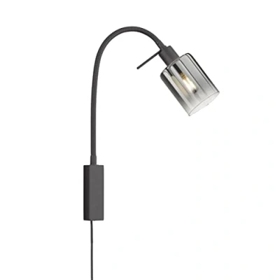 Imagen de Fischer &amp; Honsel lámpara de pared flexible, cama, Iska, color negro arena, cristal, ahumado a claro, ancho: 8,50 cm, alto: 40,00 longitud total: 35,00 interruptor cable, 1