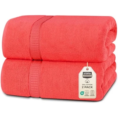 Imagen de Utopia Towels Lujosa Toalla de baño Jumbo, 2 Piezas, 100% algodón Hilado en Anillo 600 g/m², Altamente Absorbente y Secado rápido, Extragrande súper Suave
