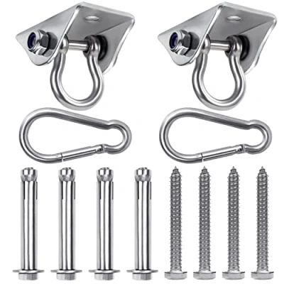 Imagen de BELLE VOUS Resistentes Ganchos Colgar Columpios (Pack de 2) Mosquetones Acero Inoxidable Giratorio con Tornillos 450 kg para Usar en Concreto, Madera, Silla Hamaca Yoga, Bolsa Boxeo