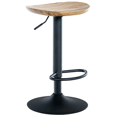 Imagen de CLP Taburete De Bar Skelde con Base Metálica Ajustable En Altura I Silla Giratoria Cocina Asiento Madera, Color:Natura