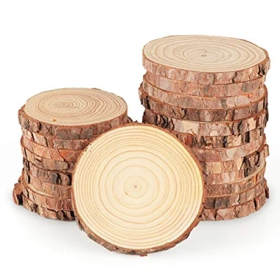 Imagen de 16 pcs Rodajas de Madera sin Acabado Círculos Natural,Disco Natural Diámetro 9 a 10 cm para Pirograbador Madera,Pintura,Arte Bricolaje,Navidad