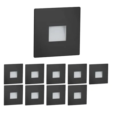 Imagen de ledscom.de 10 LED luz de escalera/luz pared empotrada FOW para interior y exterior, downlight, angular, negro, 85 x 85mm, blanco frío