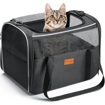 Imagen de Morpilot Transportín Perro y Gato, Bolsa de Transporte Plegable Transpirable con Correa Hombro Ajustable, Ideal para Gatos Mochila Viaje Perros Pequeños