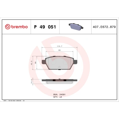 Imagen de BREMBO P 49 051 Juego de pastillas freno excl. contacto avisador desgaste sin accesorios MAZDA: 6 Berlina, Wagon