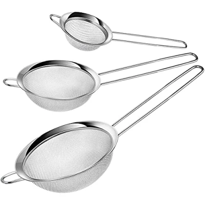 Imagen de Pack 3 Colador Acero Inoxidable 12cm y 10cm 8cm/ Cocina/Colador Malla Fina/Juego de Redondo Microperforado