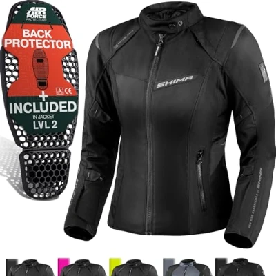 Imagen de SHIMA RUSH Chaqueta Moto Mujer AIRFORCE Protector Espalda Cazadora Motociclista Chaquetas Protecciones Impermeable Armadura Cazadoras Motoero Invierno (Femenino, Regular, Negro, M)