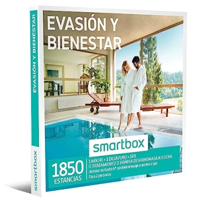 Imagen de Smartbox Caja Regalo para Hombre o Mujer Evasión y Bienestar Ideas Regalos Originales 1 Noche con Desayuno SPA, bañera de hidromasaje, Tratamiento Cena 2 Personas