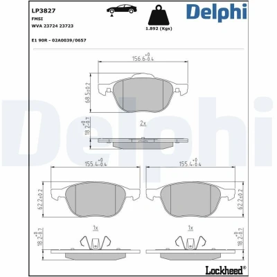 Imagen de DELPHI LP3827 Juego de pastillas freno no preparado para indicador desgaste Chapa antichirridos sin accesorios FORD: FOCUS 3, C Max 2