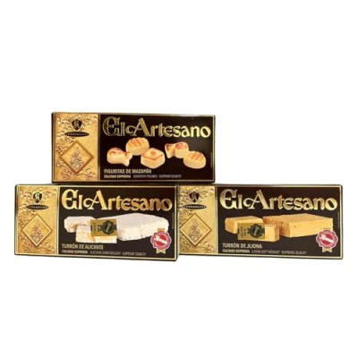 Imagen de El Artesano Turrón Calidad Suprema con Azucar (3 Uds Jijona Alicante Figuritas Mazapán)