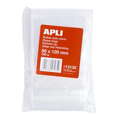 Imagen de APLI 13135, Pack de 100 Bolsas Plástico con Autocierre, 80 x 120 mm, Multicolor