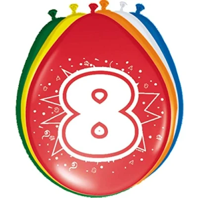 Imagen de Folat 8 Año Globos para Fiesta Decoración Multicolor 12In/30cm piezas