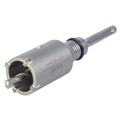 Imagen de wolfcraft Corona de perforación con broca carburo y adaptador SDS Plus I 5480000 Para instalaciones sanitarias eléctricas en hormigón, paredes ladrillo piedra; profundidad corte: 46 mm