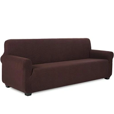 Imagen de TIANSHU Funda Elástica para sofá, Sofa 4 Plaza, Ajustables Fundas Elasticas, Proteger el de Sofá con Reposabrazos Antideslizante Antimanchas Lavable (Chocolate)