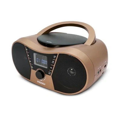 Imagen de Mooov 474406 Reproductor de CD portátil, Lector Audio R/CD RW, Radio FM, Puerto USB para MP3, Sonido estéreo 4W, asa ergonómica, Funciones Sleep e ID3, Copper &amp; Black