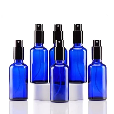 Imagen de Yizhao Azul Bote Spray Pulverizador Cristal 50ml, Pequeño con Fina Niebla, para Aceite Esencial, Aromaterapia, Perfume,Limpieza, Viaje, Agua,Farmacia, Laboratorio 6Pcs