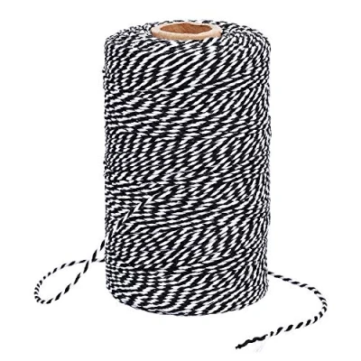 Imagen de Hilo de Algodón Cuerda Navidad 200M para Envolver Regalos, Manualidades, Decoración, Cocina Negro y Blanco