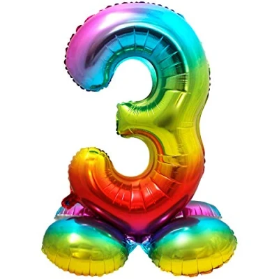 Imagen de Folat Zahl Globo de plástico Rainbow con base Número 3 aprox. 81 cm, color, Costumes (8714572642934)