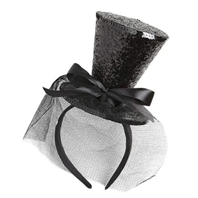 Imagen de Widmann Diadema mini sombrero de copa brillo, con lazo y velo, sombrero, tocado, accesorio