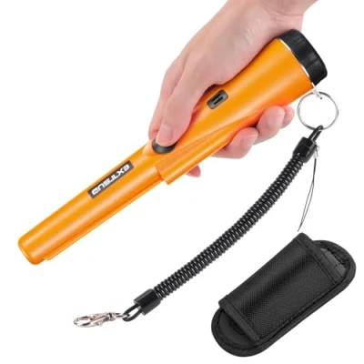 Imagen de EXTSUD Detector de Metales Portátil Impermeable Alta Sensibilidad con Indicador LED Incorporado/Luz Alarma/Exploración 360/Funda, Apto a Buscar Monedas Oro, Moneda, Joyas