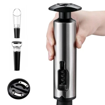 Imagen de abridor de vino set 4 en 1 Juego regalo, sacacorchos profesional abrebotellas abridores con cortador papel, vertedor, tapón vacío, abrelatas para fiestas, cenas y bodas