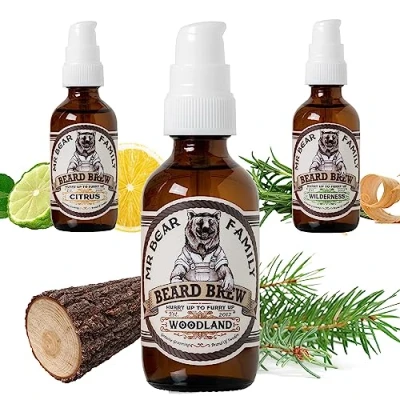 Imagen de Mr Bear Family Beard Oil Men Woodland nutre y favorece el crecimiento barba aceite hombre con jojoba de argán para cuidado hidratante 60ml