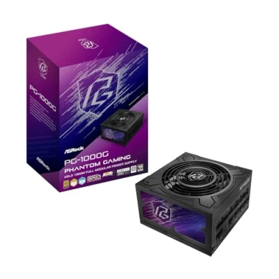 Imagen de Fuente ALIMENTACION ASROCK PG 1000G,PSU,1000W,80 Plus Gold/A,135MM,Modular,PCI E 5.1 (12+4pin) x1,PCI (6+2 Pin) x3,SATA (5 x9