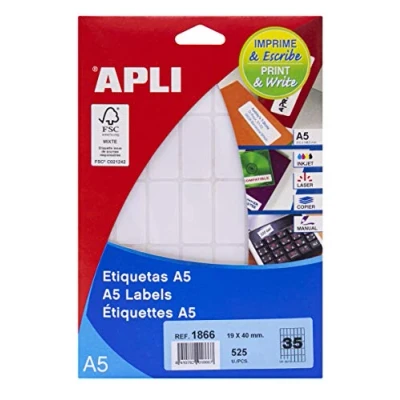 Imagen de APLI 1866 Etiquetas A5 blancas 19,0 x 40,0 mm 15 hojas