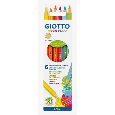 Imagen de Giotto Mega, Lápices de Colores gruesos, Formato Hexagonal, Mina 5,5mm, Fluo Surtidos, 6 unidades