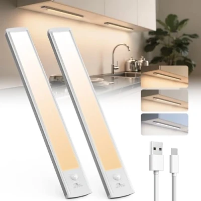 Imagen de TANSOOL+ Luz LED Armario con Sensor de Movimiento, 2200mAh Luces Cocina USB Recargable Magnética, Movimiento Interior 3 Color Modos para Armario, Escalera, (30cm, 2 Piezas)