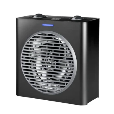 Imagen de Black+Decker Calefactor compacto 2000W potencia regulable, 3 modos, termostato electrónico sistema de seguridad anti vuelco, negro mate y gris.