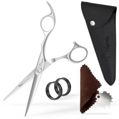 Imagen de Fagaci Tijeras Peluqueria Profesional con Hojas Extremadamente Afiladas, Cortar Pelo de Acero 440C, Duraderas, Movimiento Suave y Corte Fino, Funda