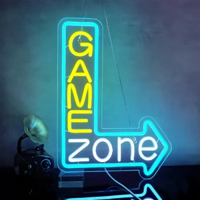 Imagen de Looklight Game Zone Letrero de neón para jugadores, letreros juegos, Led sala juegos con flecha habitación niños regalos jugadores
