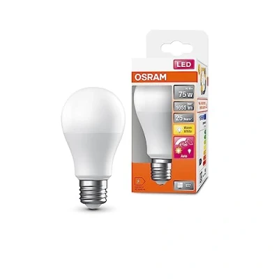 Imagen de OSRAM Lámpara LED SUPERSTAR+ CLASSIC A 75 FR, casquillo E27, forma de bombilla, 10W, 1055lm, 2700K, luz blanca cálida, muy bajo consumo, larga duración, sensor movimiento, apagado automático