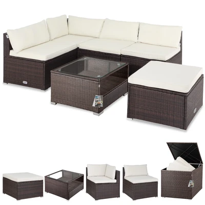 Imagen de CASARIA® Conjunto de Muebles Jardín XL Incl. Baúl Almacenaje Cojines 318L Mesa Sofá Polirratán 16 Pzs. 5 Pers. Terraza Balcón Patio