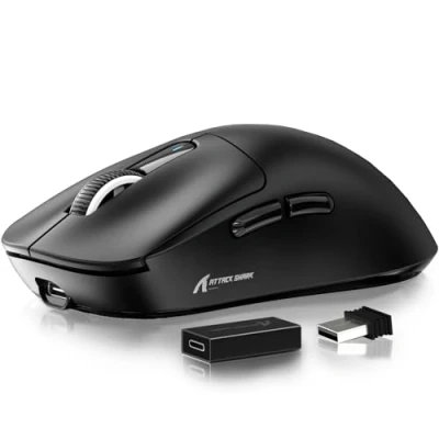 Imagen de ATTACK SHARK Ratón X3 Pro 4K/8K Hz, 49 g Superlight, Sensor de Juegos PixArt PAW3395, para inalámbrico/con Cable BT/2.4G, 6 dpi Ajustables hasta 26000, Batería 200 Horas (Negro)