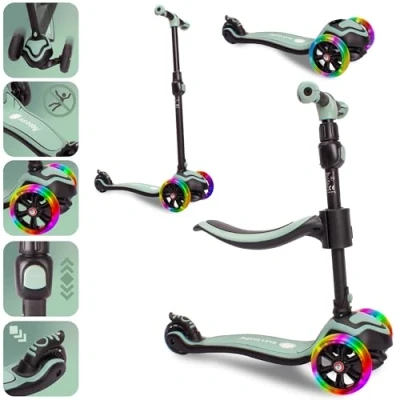 Imagen de Sun Baby Patinete para Niños de 3 Años, Ruedas Luminosas, Triciclo Altura Ajustable, Scooter crianças (Verde)